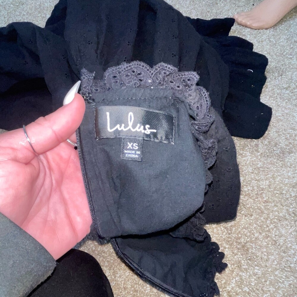 LuLus Be My Sweetie Black Eyelet Lace Babydoll Midi Dress SZ XS ruffle neck - Picture 11 of 11